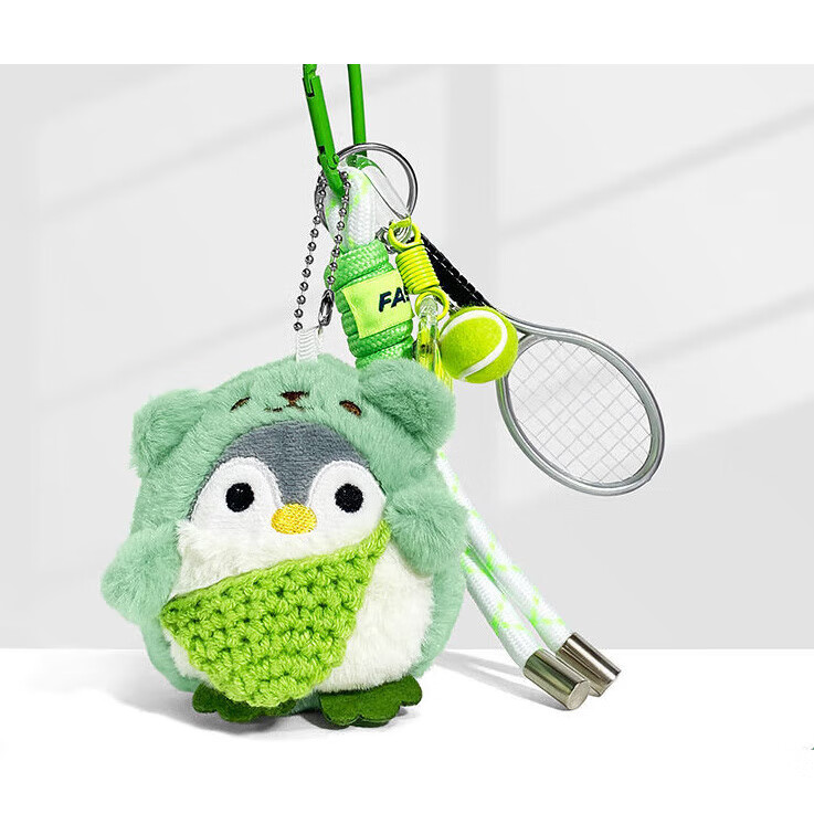 迪士尼(Disney)可爱毛绒小企鹅玩偶背书包包羽毛球挂件公仔挂饰情侣钥匙扣感 【材质升级/更柔和】玩偶绿企鹅+羽毛球+挂绳 无规格