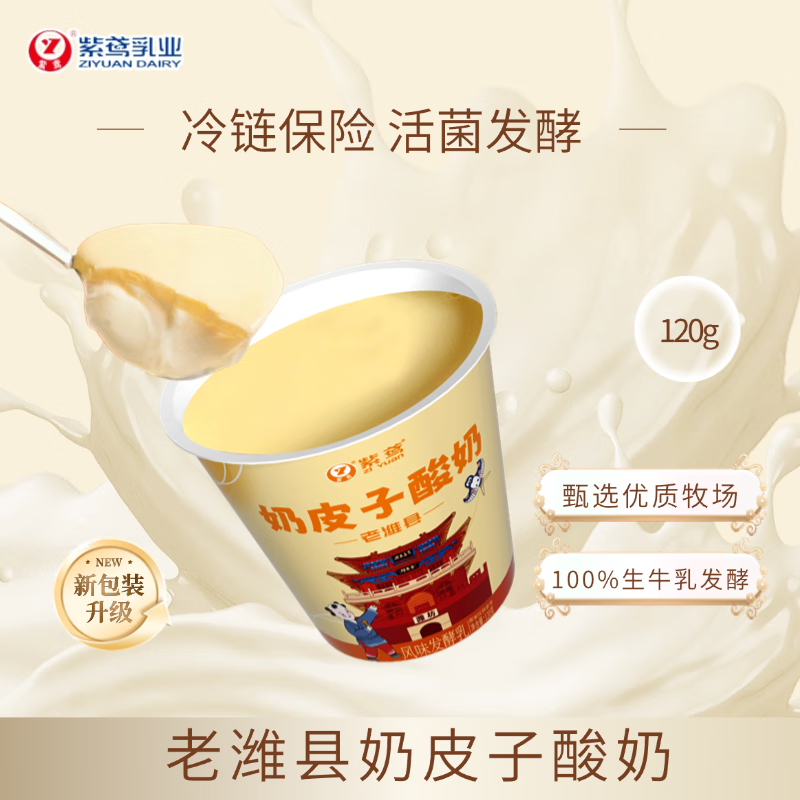 紫鸢【单杯发酵】老潍县奶皮子酸奶120g*6杯100%生牛乳自有牧场好奶源 老潍县奶皮子酸奶120g*6杯
