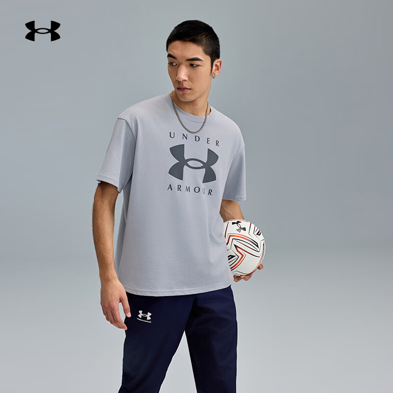 安德玛（Under Armour）春夏Branded男子高克重运动休闲短袖T恤1389146 摩登灰011 建议拍小一码 XL 建议拍小一码