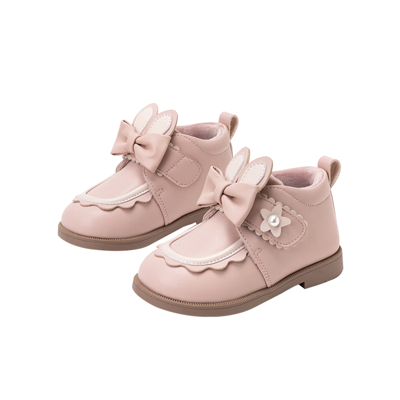 富羅迷女童皮靴冬季加絨保暖寶寶學(xué)步靴嬰幼兒軟底防滑短筒靴 鴿子粉 30