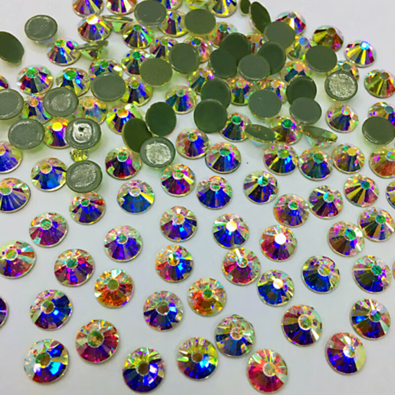 新品奥钻五彩平底烫钻 衣服DIY贴钻补钻带胶幻彩钻深蓝钻烫图配饰 绿色5毫米20号钻一包数量1440颗