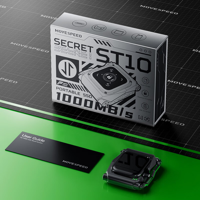 移速屏显一键加密1TB移动固态PSSD手机1050MBS 黑色ST10加密U盘 1TB