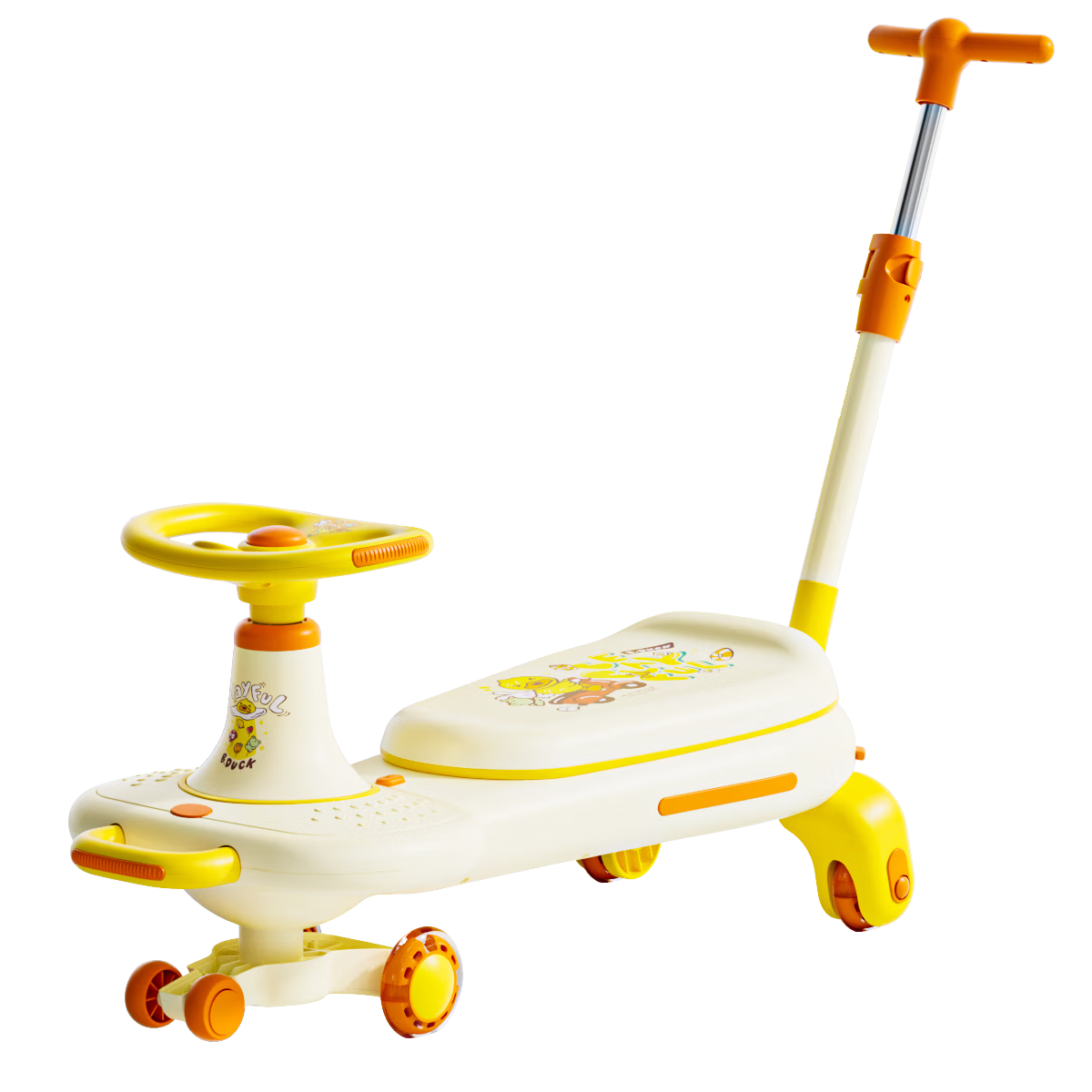 樂的小黃鴨兒童扭扭車1-3歲可坐大人寶溜溜搖搖防側(cè)翻周歲禮物V7+推桿