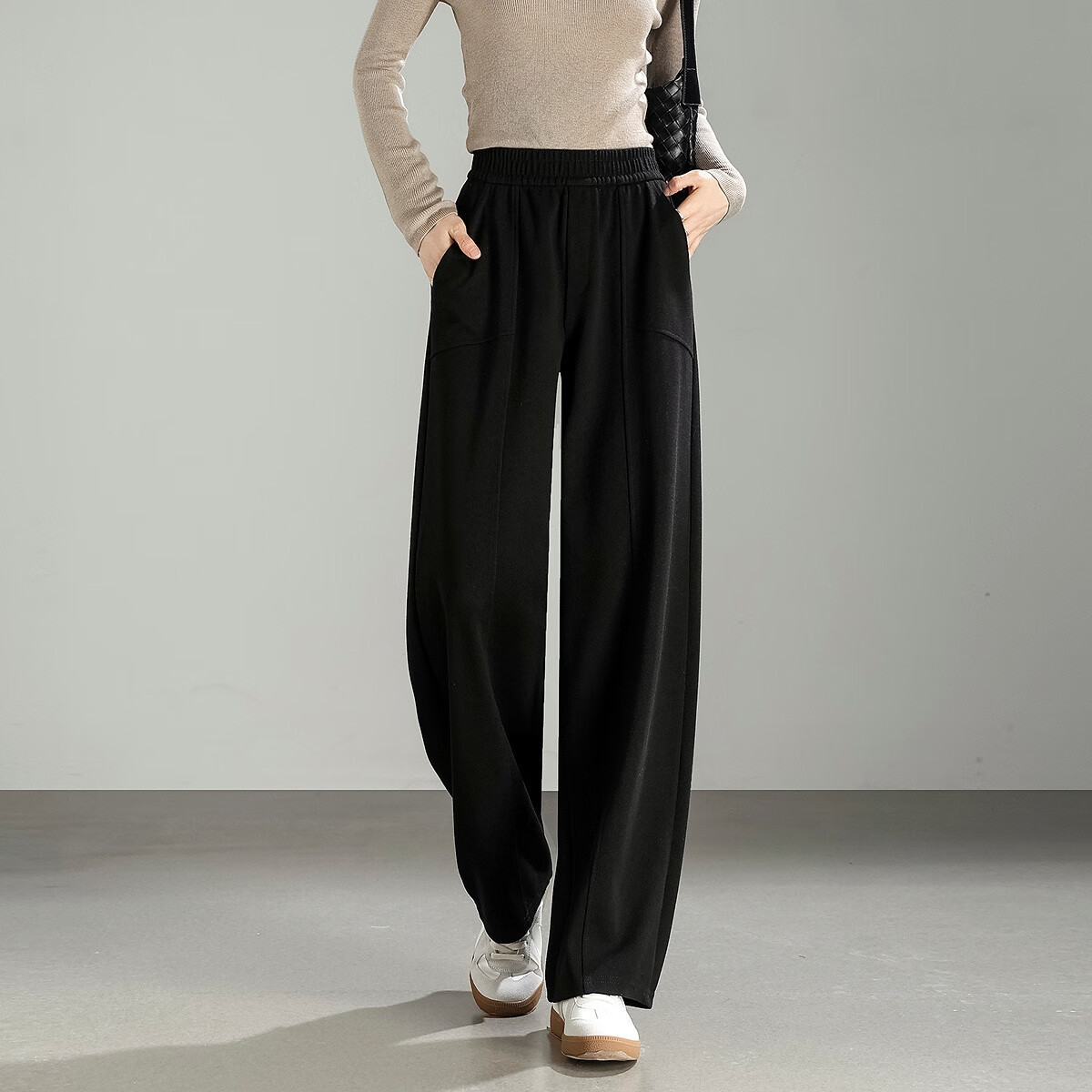 德玛纳【拯救粗腿星人】秋季简约风菠萝格弯刀裤宽松遮肉卫裤女式休闲裤