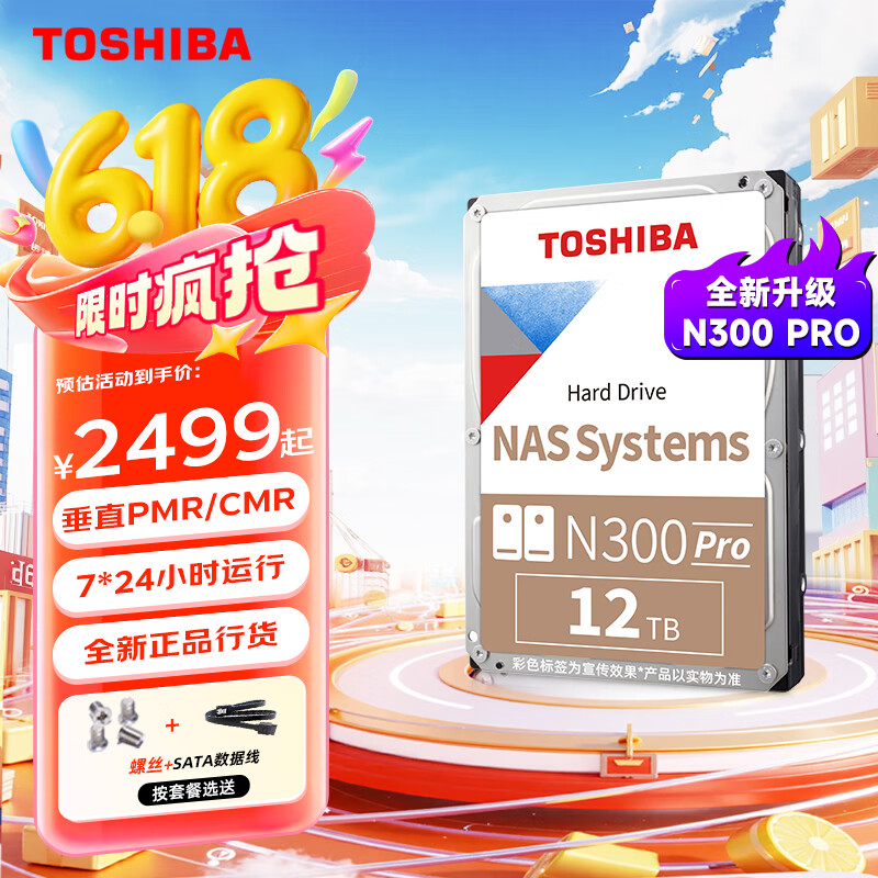 东芝（TOSHIBA） NAS级12TB机械硬盘N300 Pro台式机硬盘CMR垂直个人云存储服务器企业监控 12TB 套餐1：送sata线+螺丝