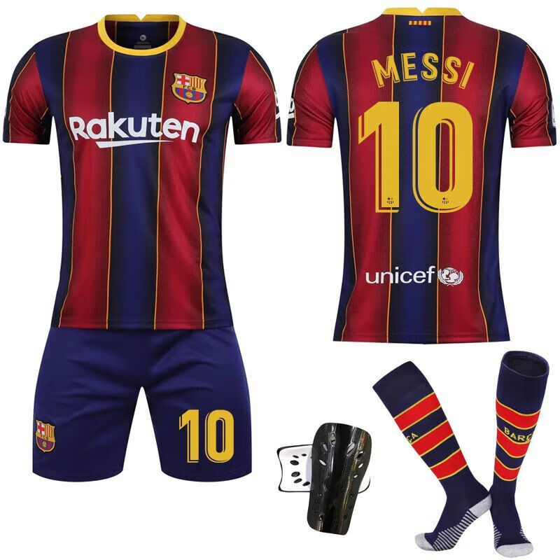 陌构想巴塞罗那球衣 主场复古套装足球服10号梅西小罗运动服儿童成人