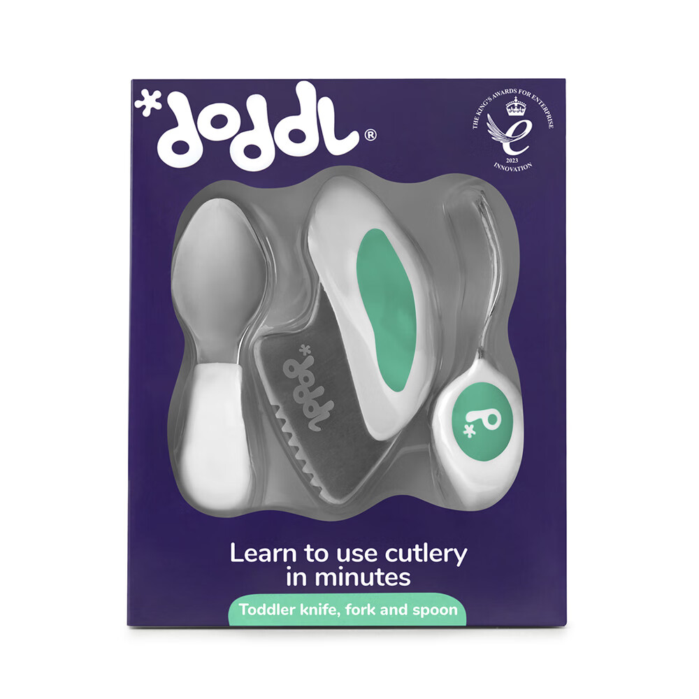 doddL英国BLW自主进食幼儿辅食勺子叉子和安全训练刀宝宝训练餐具组 湖水绿