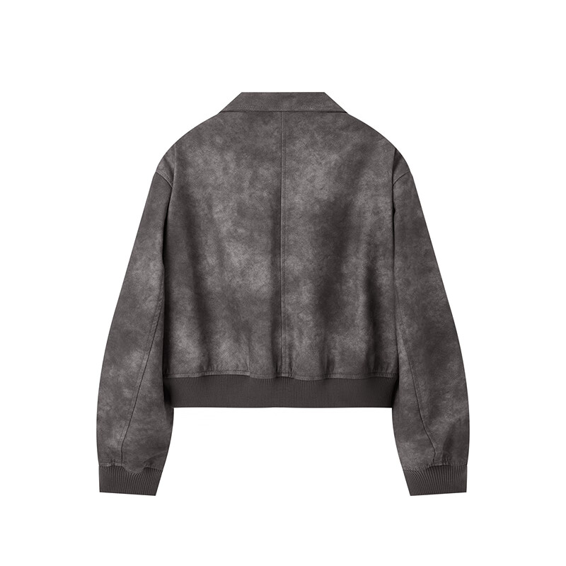 太平鸟秋冬外套集合链接新款女装小香风机车服PU外套冬装夹克 仿水洗PU外套灰色 L