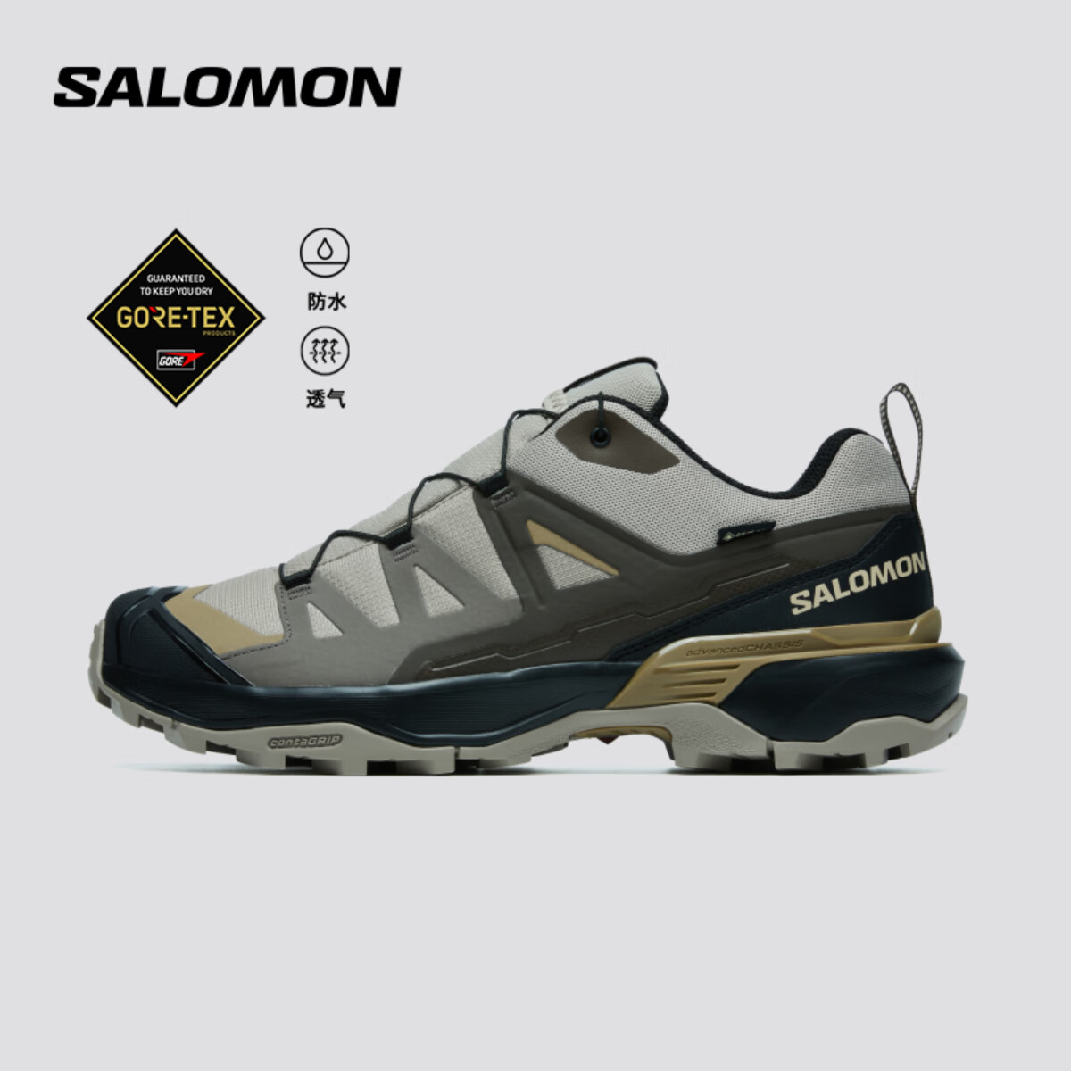 萨洛蒙（Salomon）男款 城市轻户外防水透气舒适支撑登山徒步鞋 X ULTRA 360 GTX 复古卡其 478653 43 (UK9丨 43 1/ 3)