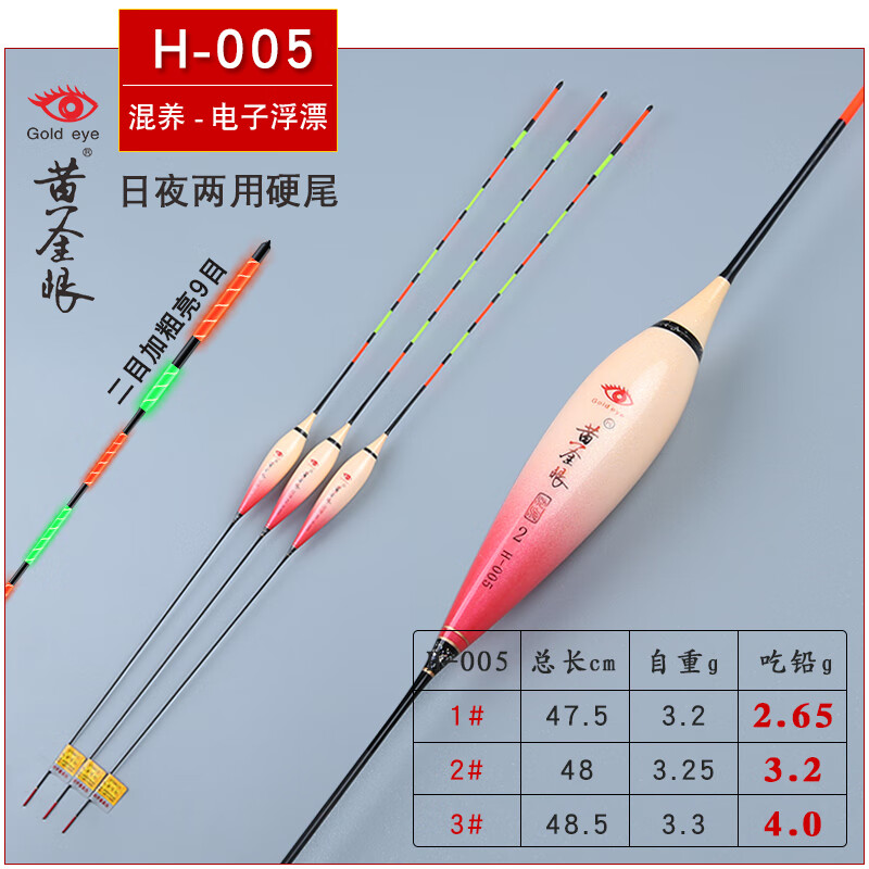 黃金眼加粗尾醒目電子漂大物夜光漂鯉魚鰱鳙行程浮漂 H-005加粗硬尾-3號(hào)(吃鉛4克) 一支