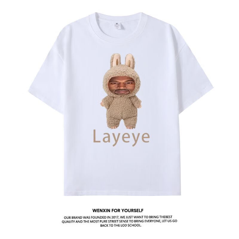 皇古迪恶搞kanye侃爷演唱会layeye创意同款周边短袖T恤男女应援纯棉衣服 白色三 2XL