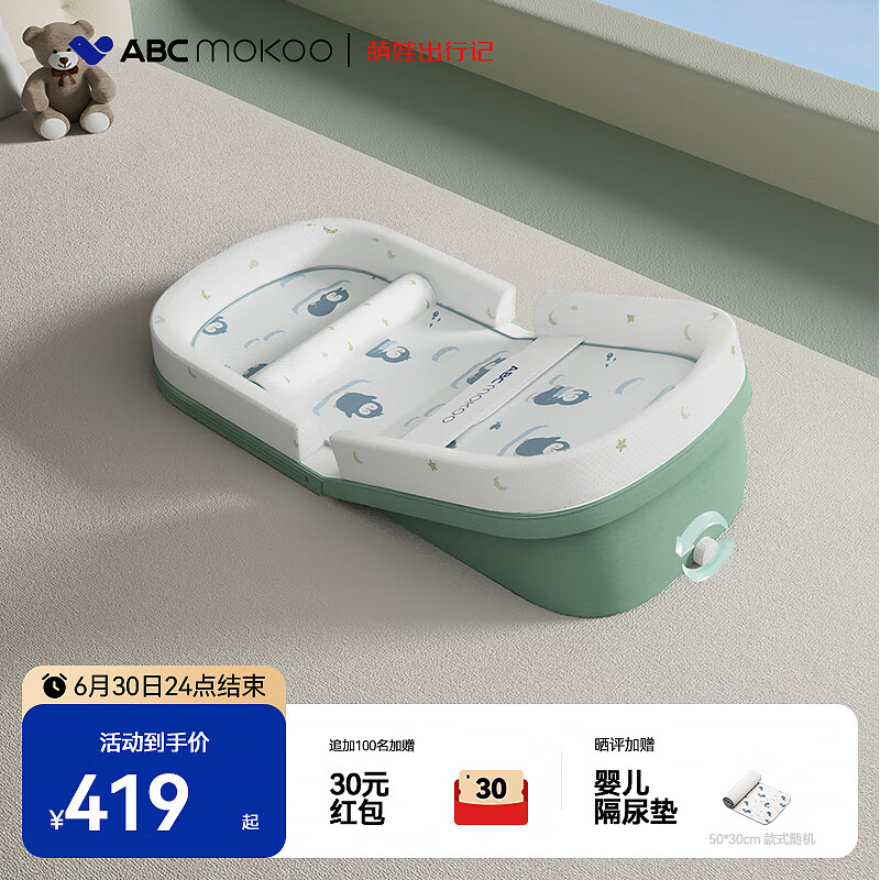 ABCMOKOO嬰兒防吐奶斜坡墊防溢奶嗆奶枕頭新生兒床中床躺喂奶神器BB哺乳枕 【勒托PROMAX款】+ 冰絲涼席