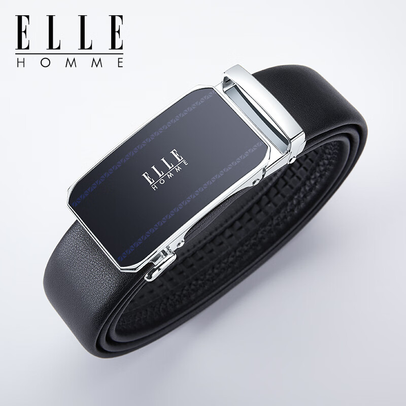 ELLE HOMME法国品牌男士皮带男真皮牛皮高档腰带自动扣生日礼物送男友老公 【专柜礼盒】902080A银色 115cm -130cm随机发(可指定/可修剪)