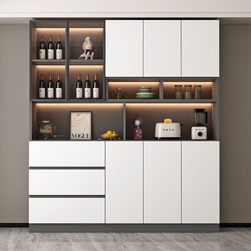 弗斯美餐边柜现代简约轻奢风客厅储物柜碗柜厨房收纳柜酒柜家用茶水柜 款式8：200*40*220【送感应灯】