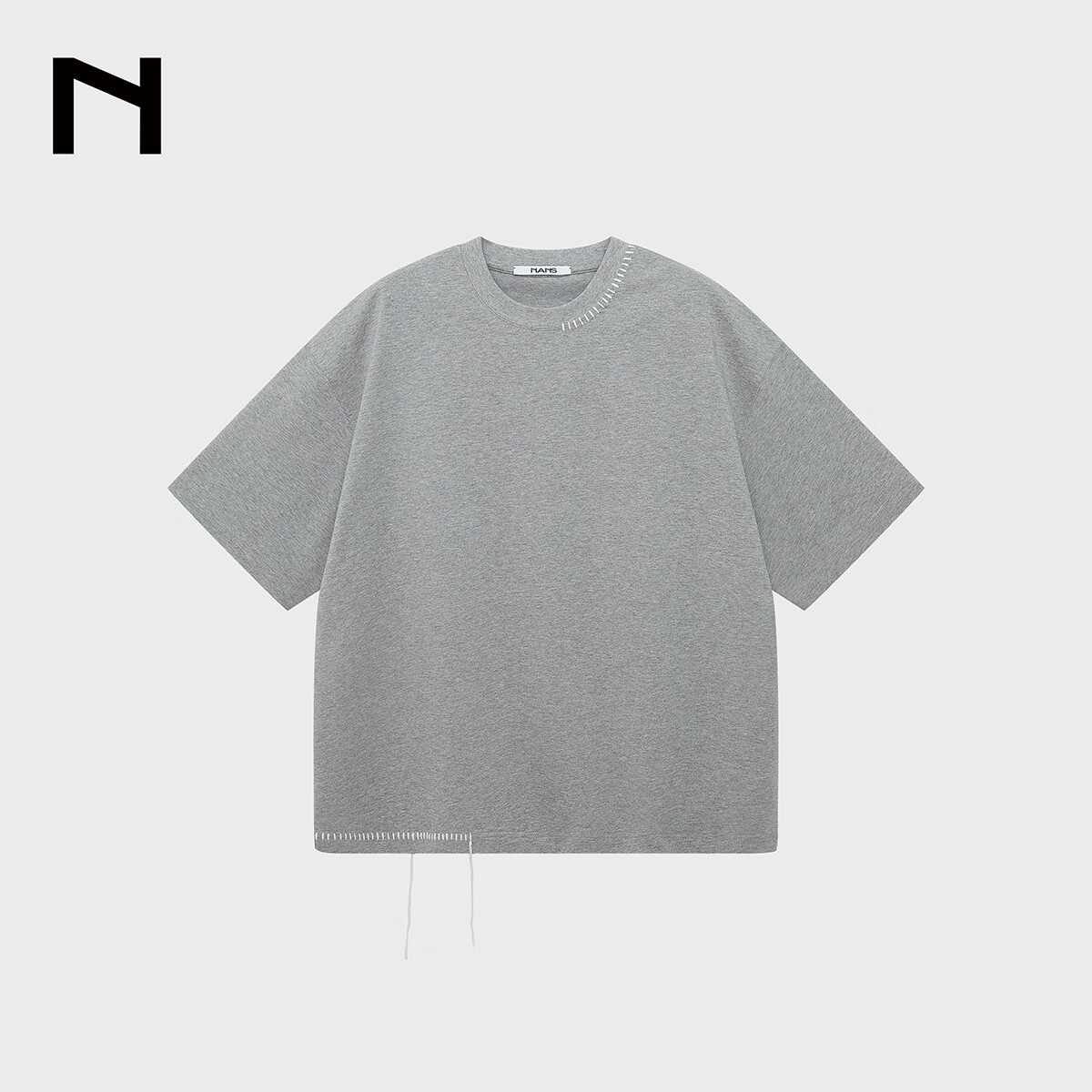 NANS STUDIO 300G新疆长绒棉手工缝线流苏设计窄圆领廓形短袖TEE NS9A11 GRAY / 麻灰 预售 XL