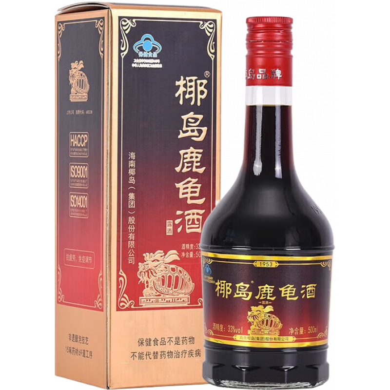 椰島（YEDAO）海南椰島鹿龜酒33度單瓶米酒配制酒養(yǎng)生酒藥酒父母親的補(bǔ)酒 1箱6瓶