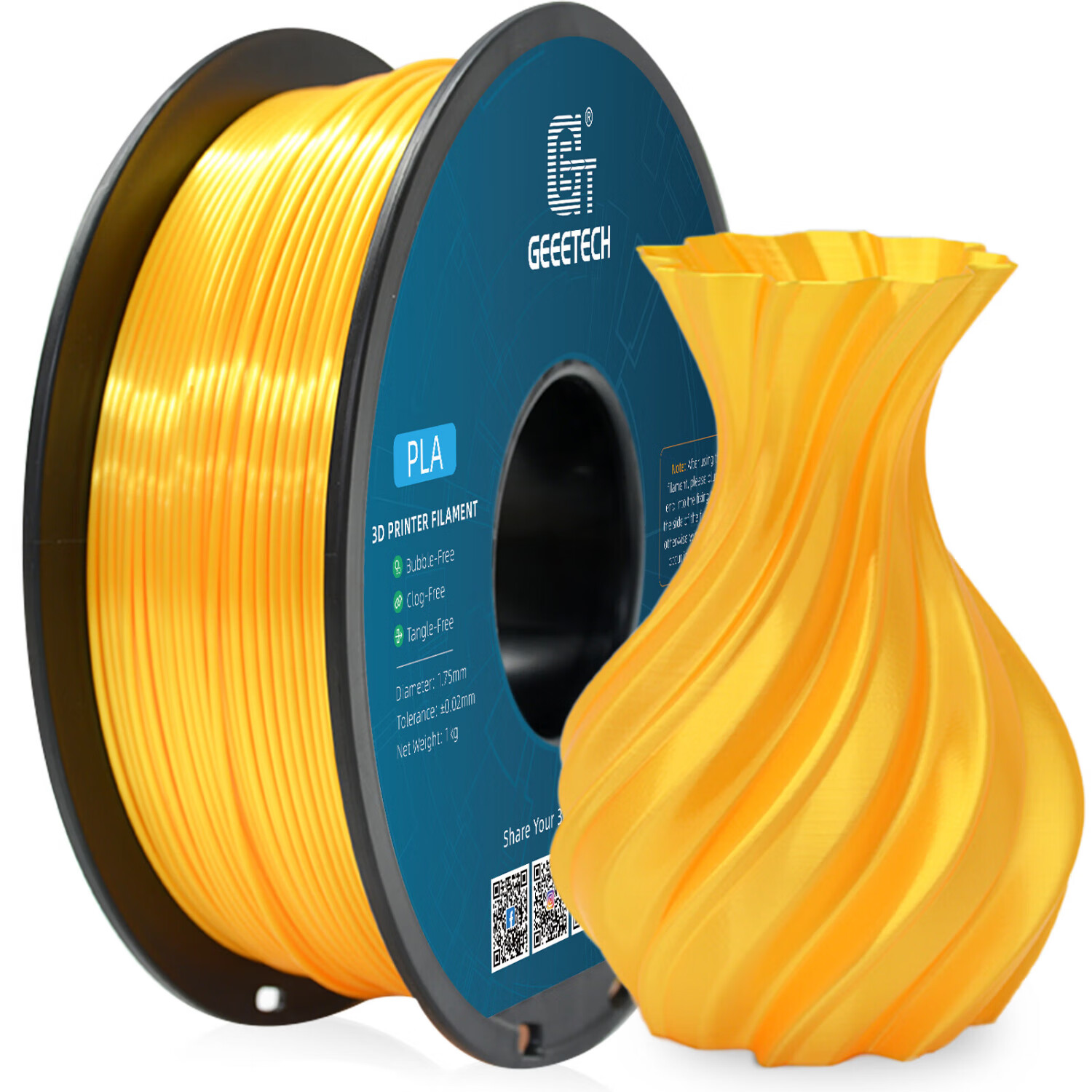 捷泰技术 3d打印耗材丝绸PLA+1.75mm 仿金属铜色pla耗材打印机1kg仿丝绸三色多色彩色渐变材料适用拓竹创想 【1KG】PLA丝绸亮金 【买5送1】