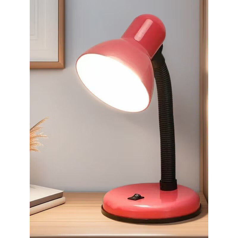 翰鸥斐台灯卧室床头灯老人用插电按键式床头中老年床头台灯办公桌学生学 红色台灯+LED无频闪3瓦白光灯泡 按钮开关