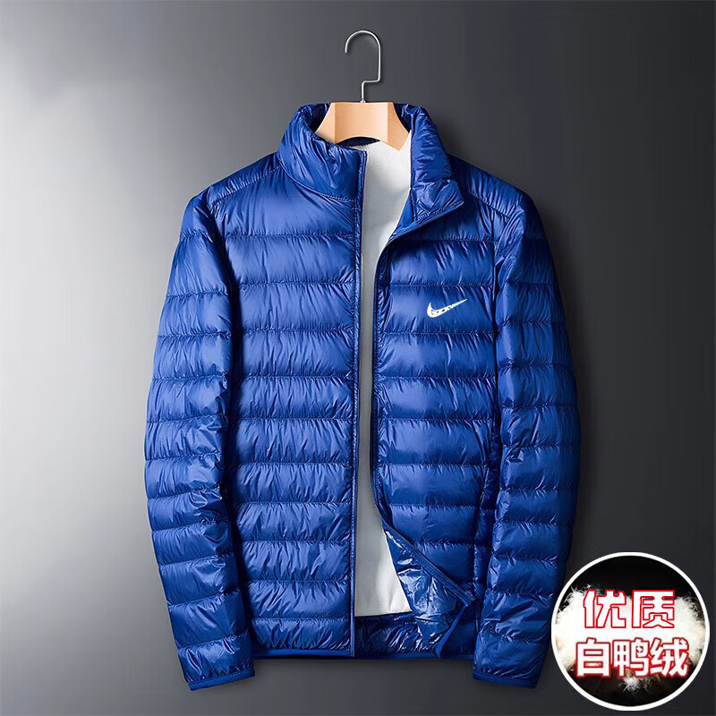 轻薄白鸭羽绒服宽松大码连帽休闲秋冬防风保暖男女立领外套 16050黑色立领 3XL 160-175斤