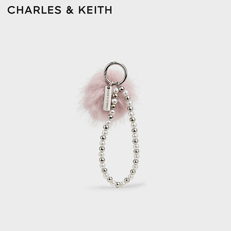 CHARLES&amp;KEITH少女毛绒毛球串珠钥匙扣包挂生日礼物CK8-13200001 Cotton Candy Pink棉花糖粉 R