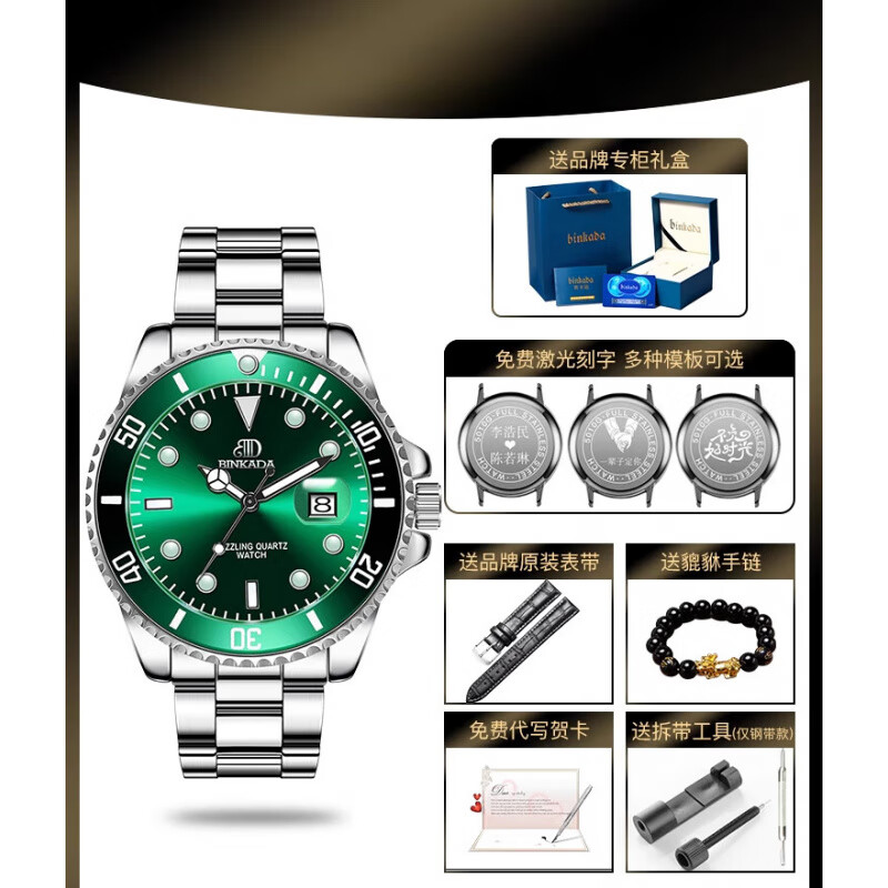 2025年新款绿水怪水鬼品牌手表男士全自动机械表石英