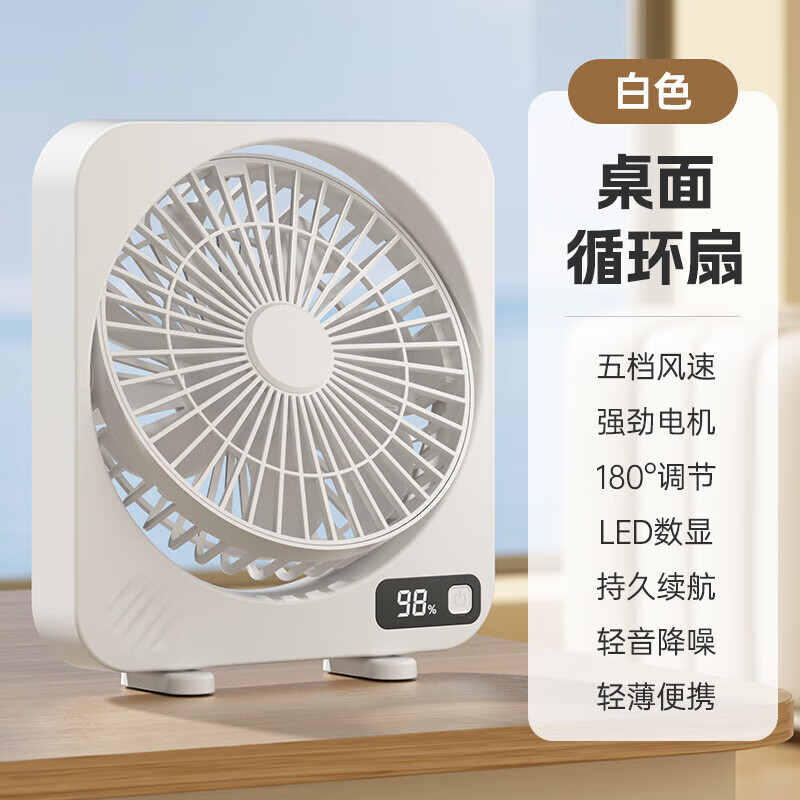 喆炜桌面小风扇家用电风扇循环大风力台扇数显桌面风扇2025新款SN3621 白色