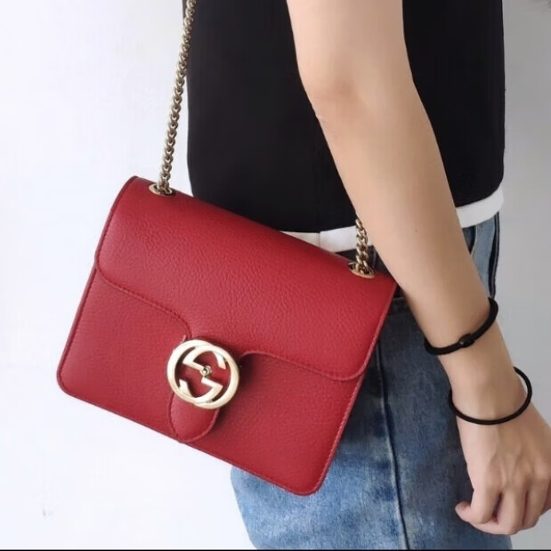 古驰（GUCCI）按扣开合荔枝纹 链条包 包女包 斜挎包 奢侈品 轻奢圣诞节510304 红色大号长28cm宽7.5cm高18.7cm