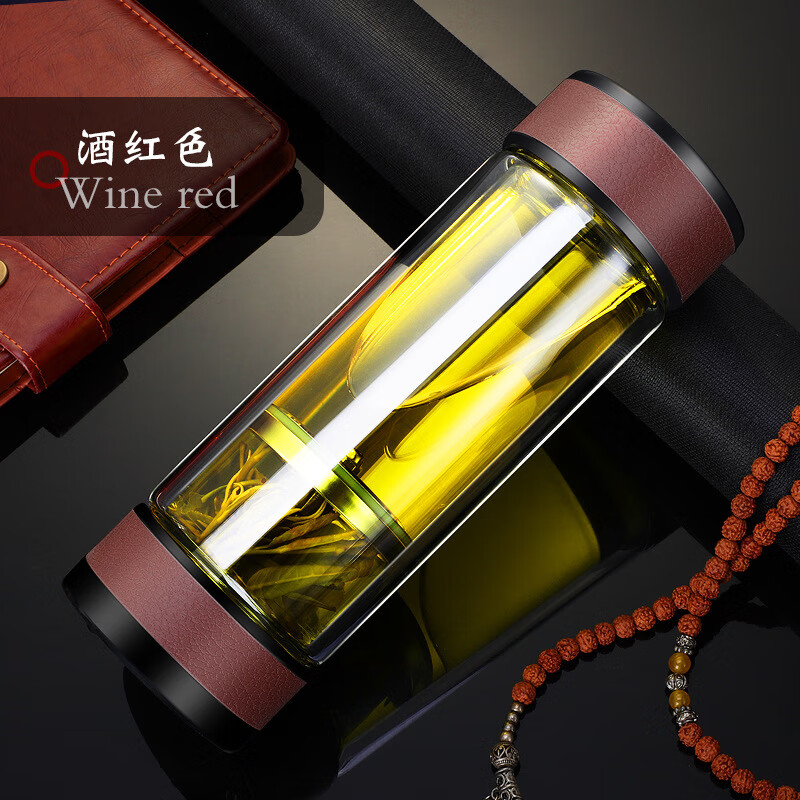 胖东来同款茶水分离高硼硅玻璃杯男士双层泡茶杯子旋转保温水杯 旋转款煤灰色 301-400ml