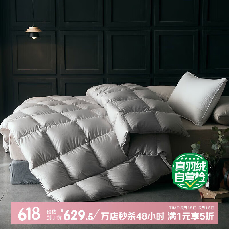 優(yōu)雅寶貝鴻潤(rùn)家紡70%白鴨絨羽絨被冬季厚被輕棉（星空灰） 200*230cm