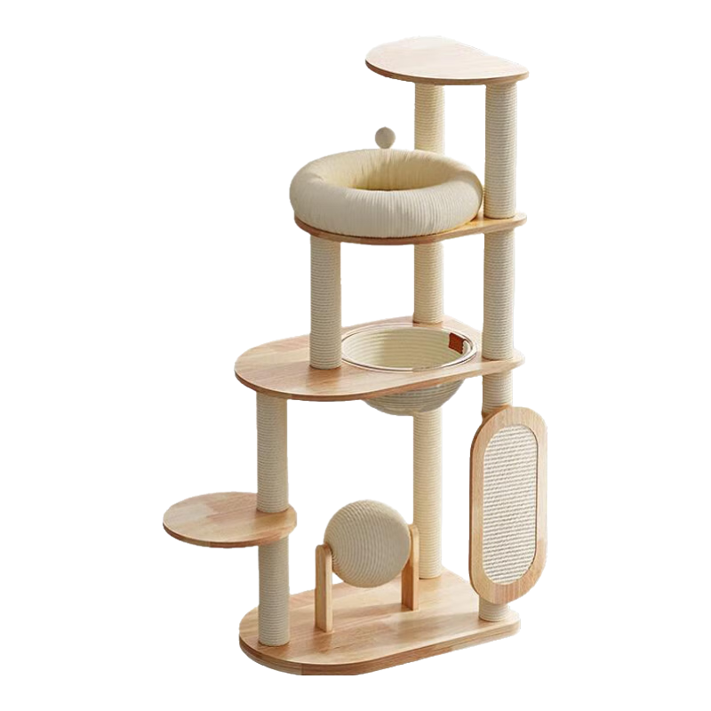 POPOCOLA全實(shí)木貓爬架貓窩貓樹(shù)一體跳臺(tái)小戶型不占地劍麻太空艙高端貓爬架 H-02多功能貓爬架【含漆防霉】