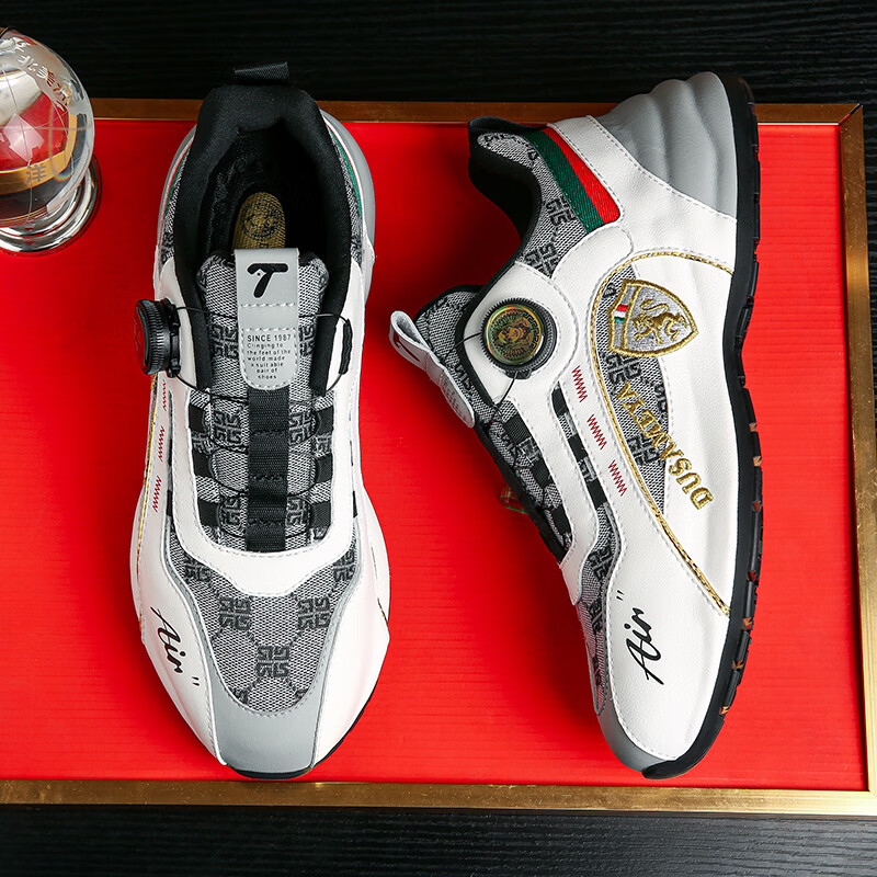 杜莎米娅春季透气运动鞋高端轻奢专柜同款男鞋减震纽扣鞋厚底增高休闲鞋 白灰 4.5cm内增高纽扣鞋 45