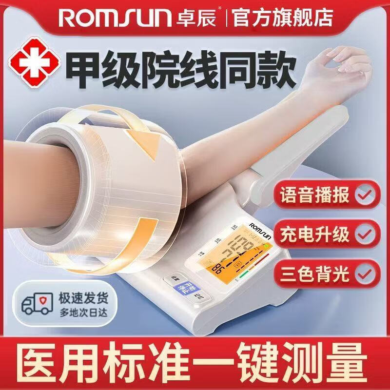 ROMSUN德国品牌筒式血压仪臂式家用血压计臂式血压计仪医用高精准血压计 BSX-6C102旗舰版臂筒式 台(好评晒图返现5元)