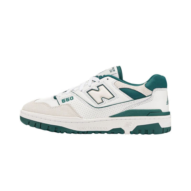 NEW BALANCE皮革 轻便透气 低帮复古篮球鞋 男女同款 BB550STA-D 白绿 42码