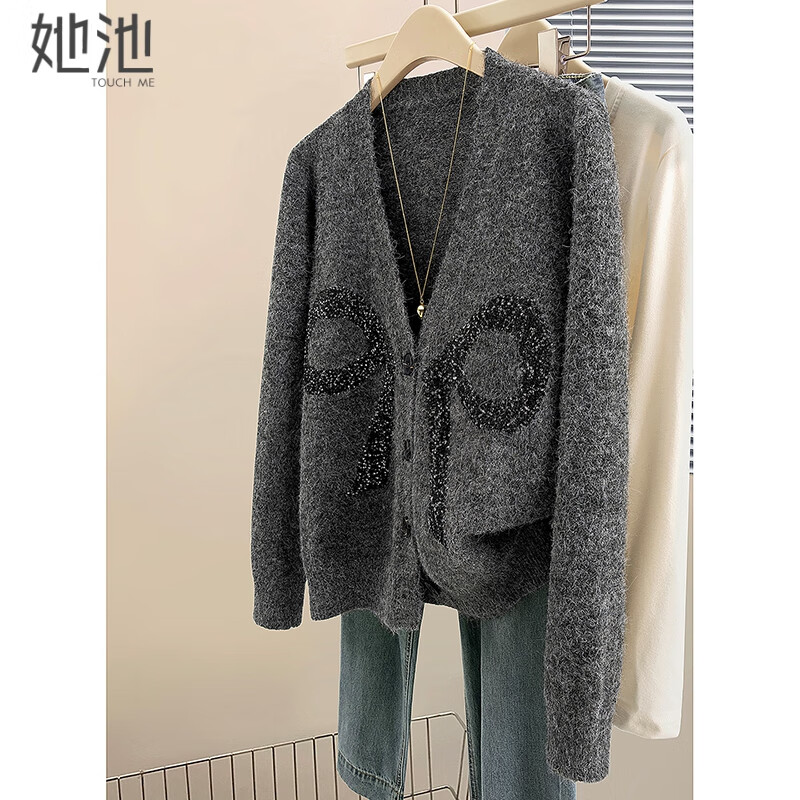 她池慵懒风针织衫2025秋装新款女装V领休闲宽松款长袖开衫