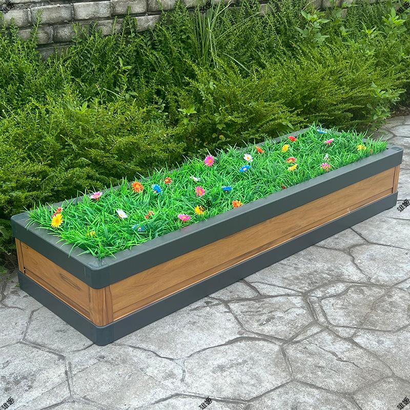 鋁合金花箱陽臺(tái)種植箱種菜專用箱花盆種樹箱道路隔斷樓頂種菜箱 黃檀木色 鋁合金120*40*20種菜箱