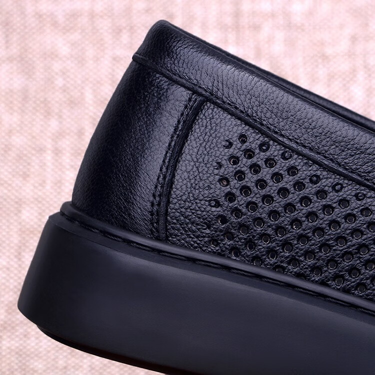 BIUTEE轻奢男鞋春秋季休闲系带通勤软底软面透气高档皮鞋男商务透气皮鞋 2516-1黑色 夏季缕空透气 44 (270mm)