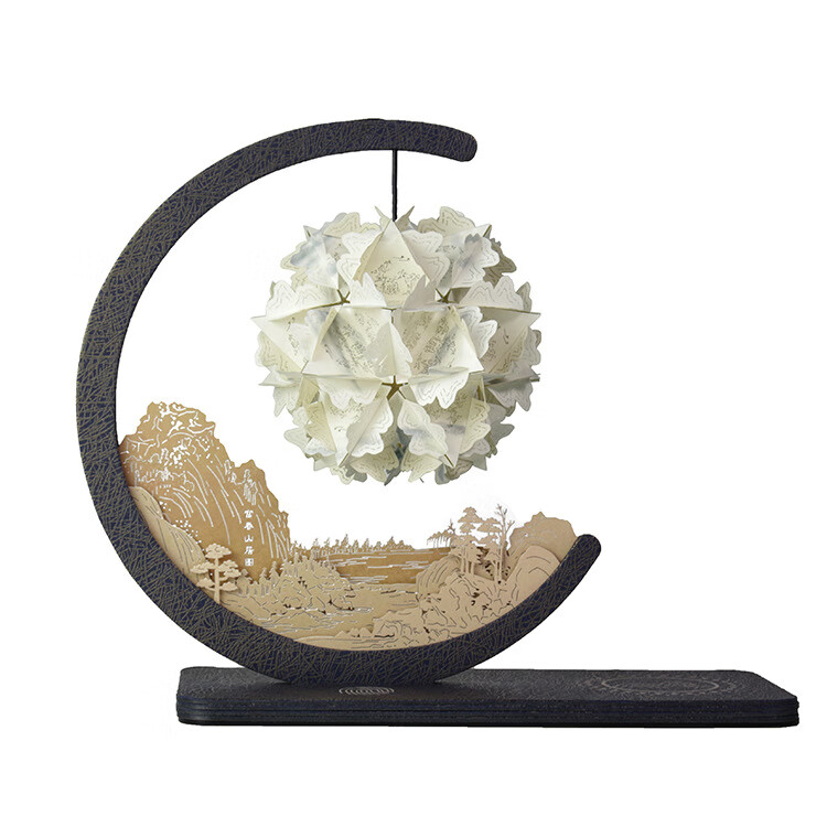 卓誉造物故宫纸雕灯diy文创小夜灯敦煌中式手工元旦节手工生日礼物摆件女 富春山居蓝 非无线充 京东折扣/优惠券