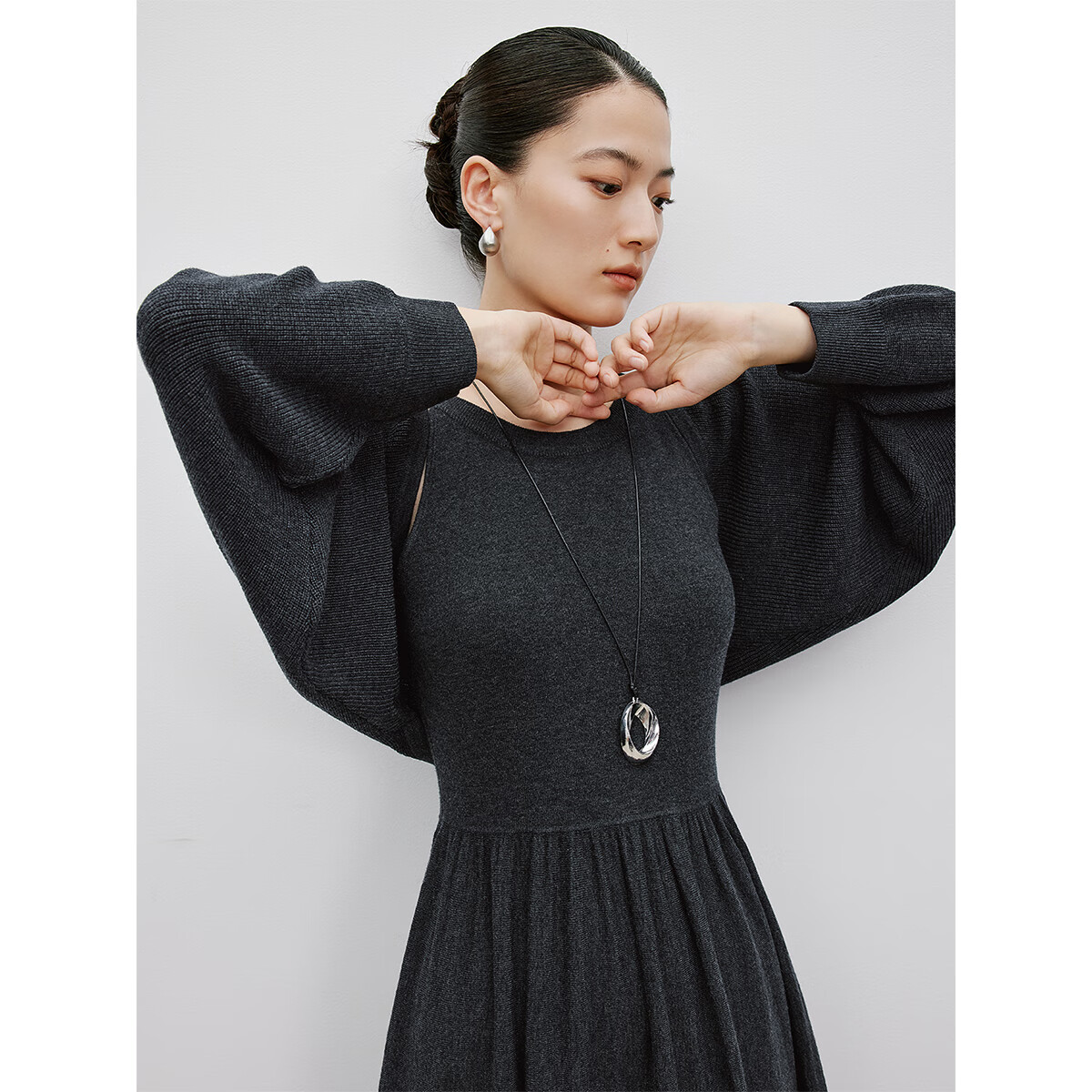 衣香麗影針織連衣裙短外套兩件套韓系搭配一整套940849202 灰色 M