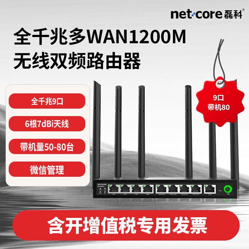 磊科 全千兆多WAN1200M无线双频路由器中小企业wifi办公一键通 全国医保专用路由器 COVER5Pro 1200M9口带机80