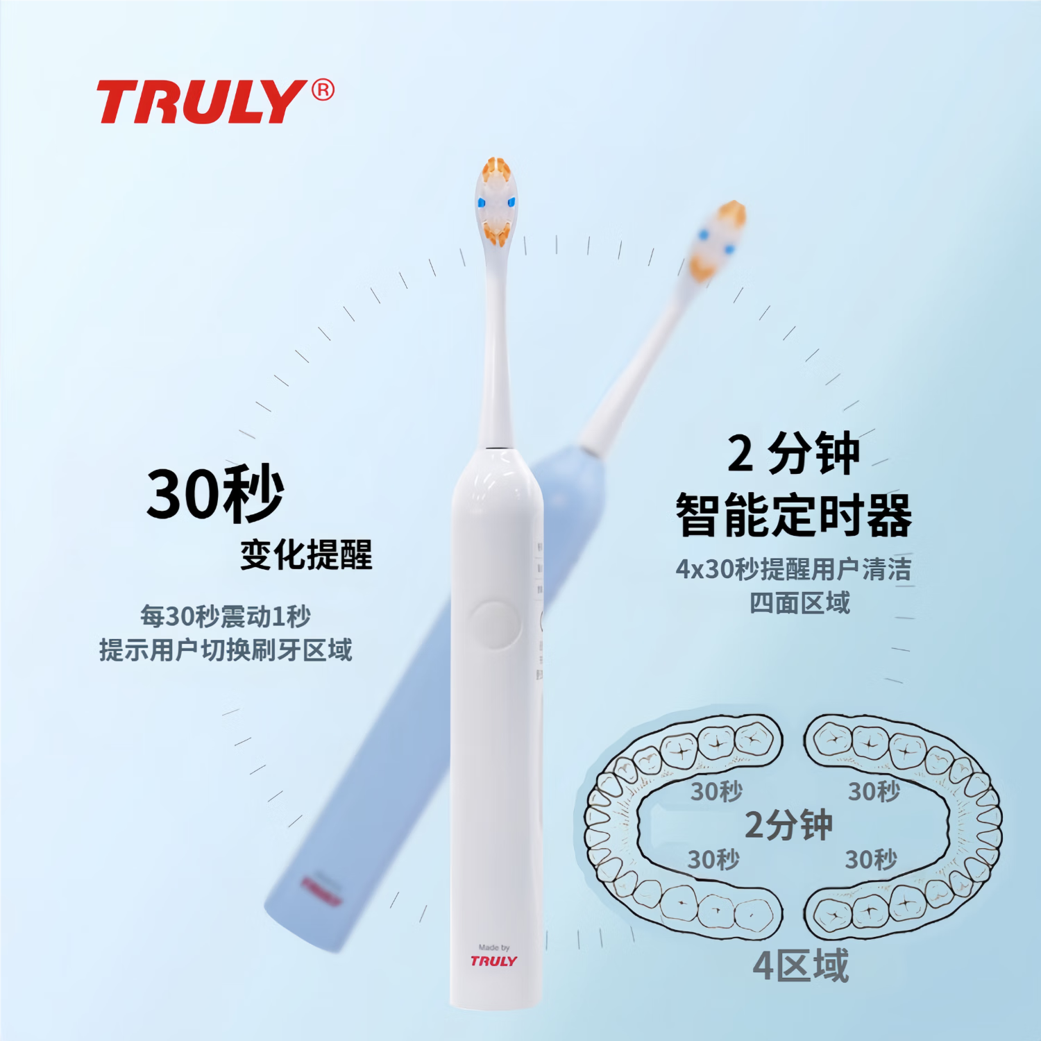 信利Truly电动牙刷新款超声波软毛缓震全自动便携防水情侣长续航高效清洁 布丁黄