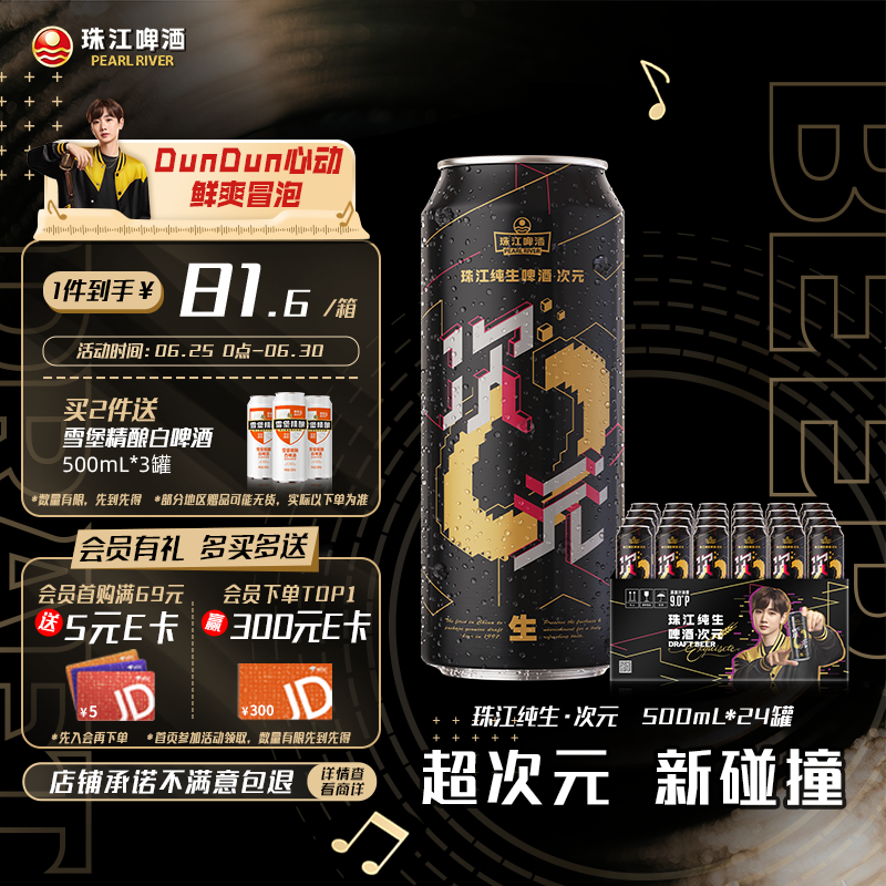 珠江啤酒（PEARL RIVER）9度 次元纯生啤酒 500ml*24听 整箱装