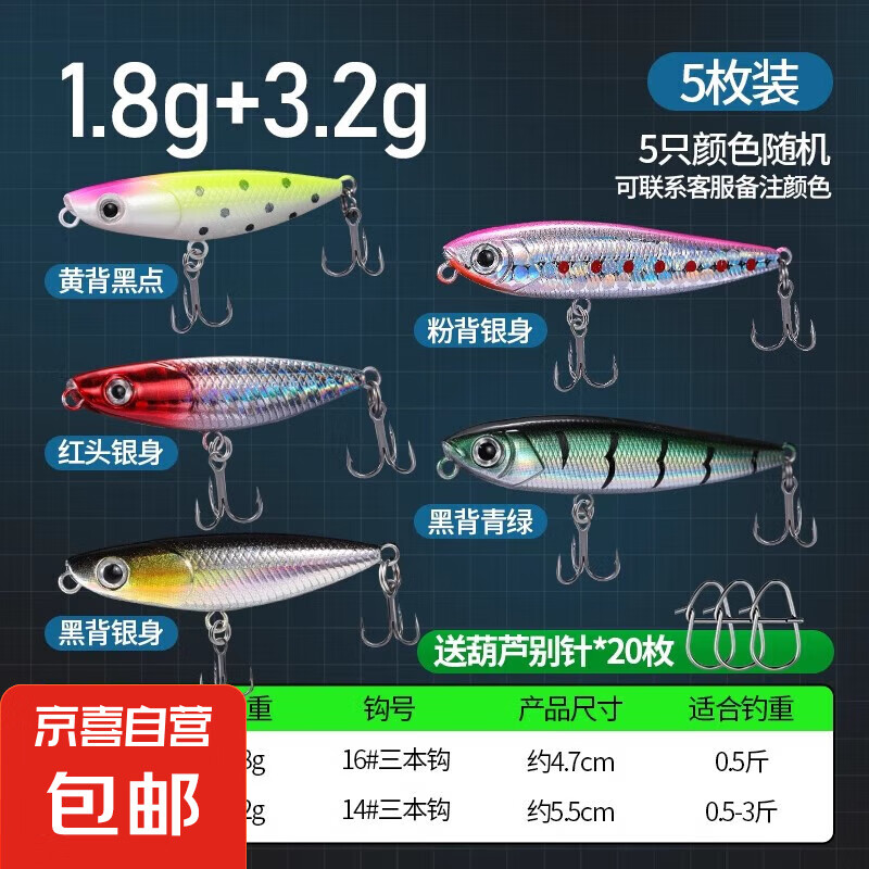之字狗水面系路亚饵远投微物迷你假饵浮水小铅笔白条米诺波爬套装 【5只】五色混搭1.8g+3.2g