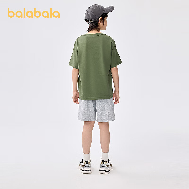 巴拉巴拉儿童短袖套装2025新款童装夏季男童两件套速干轻休闲百搭 绿灰色调00342 140