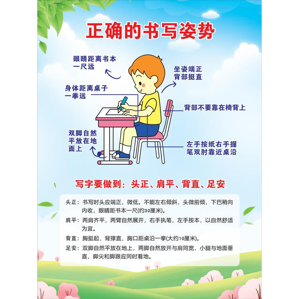 tlxt小学生坐姿挂图儿童正确握笔姿势写字方法图幼儿园姿势墙贴海报