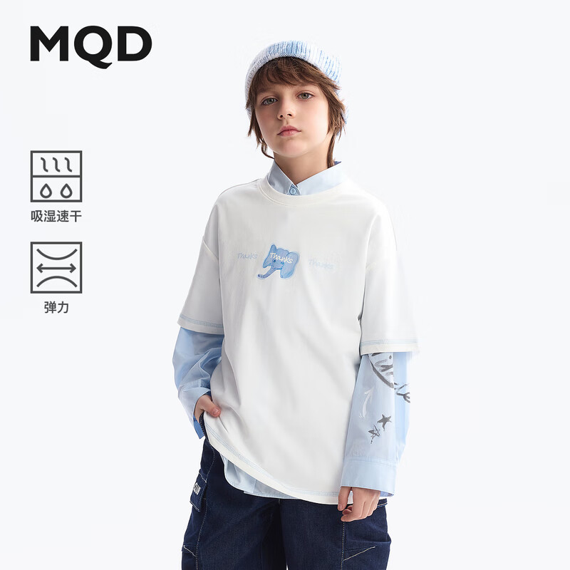 马骑顿（MQD）【吸湿速干】MQD童装男女童短袖t恤2025夏季新款圆领白色儿童上衣 本白 150