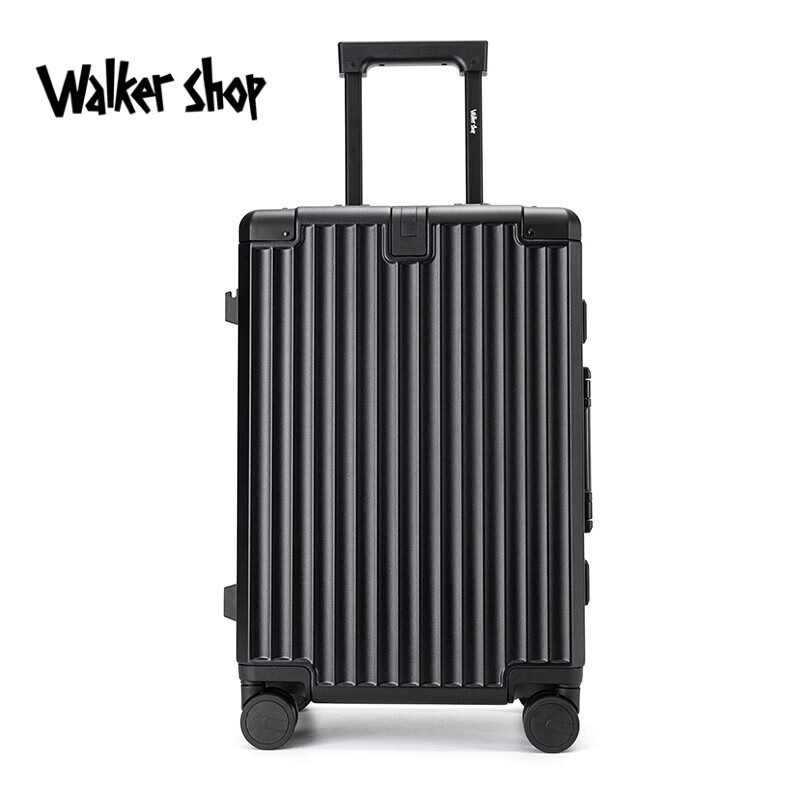 Walker Shop【品牌限定】行李箱新款鋁框大容量登機(jī)箱高顏值拉桿箱 黑色 24英寸 【托運箱】