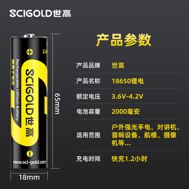 世高18650锂电池3.7V大容量充电锂电池尖头强光手电筒麦克风头灯大功率3.6-4.2V【军用顶配】 2节尖头7200mWh