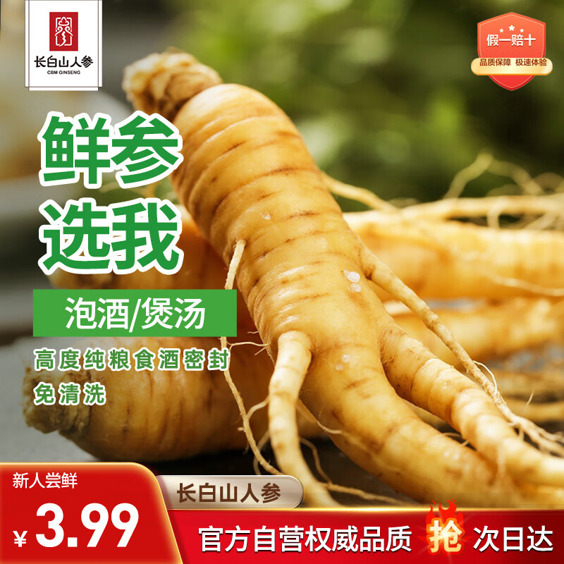长白山人参鲜人参泡酒药材5年鲜粮食酒密封保鲜参泡酒煲汤送长辈滋补1支装