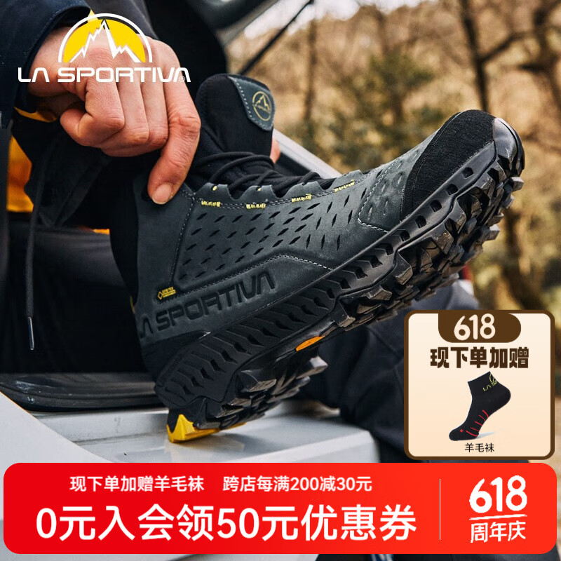 LA SPORTIVA防水透气皮面登山鞋男防滑减震快速行进徒步鞋PYRAMID 碳灰/黄 44