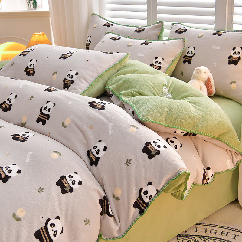 多喜愛(Dohia)冬季加絨牛奶絨被套180cmx220cm定制定做任意尺寸160x210被罩冬天 幸運(yùn)熊貓【A類母嬰牛奶絨】 【單被套】 150cm*180cm